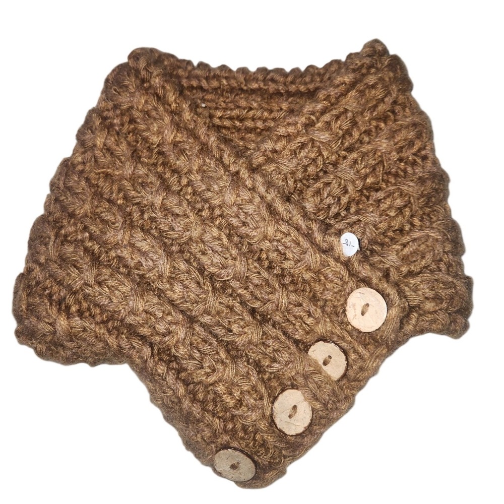 Handmade Chunky Knit Button Cowl Scarf Brown Crochet Neck Warmer Wood Accents